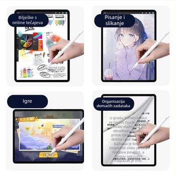 Kapacitivni stylus s indikatorom svjetla za iPad i dodirne uređaje Android/Windows; paket uključuje: stylus, priručnik, USB kabel, 2 vrhova