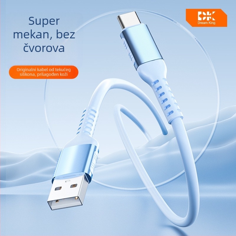 Mekana žica za punjenje od tekućeg silicija za Android i Apple uređaje; kompatibilno s tabletima i prijenosnim računalima; USB Type-C brzo punjenje i prijenos podataka