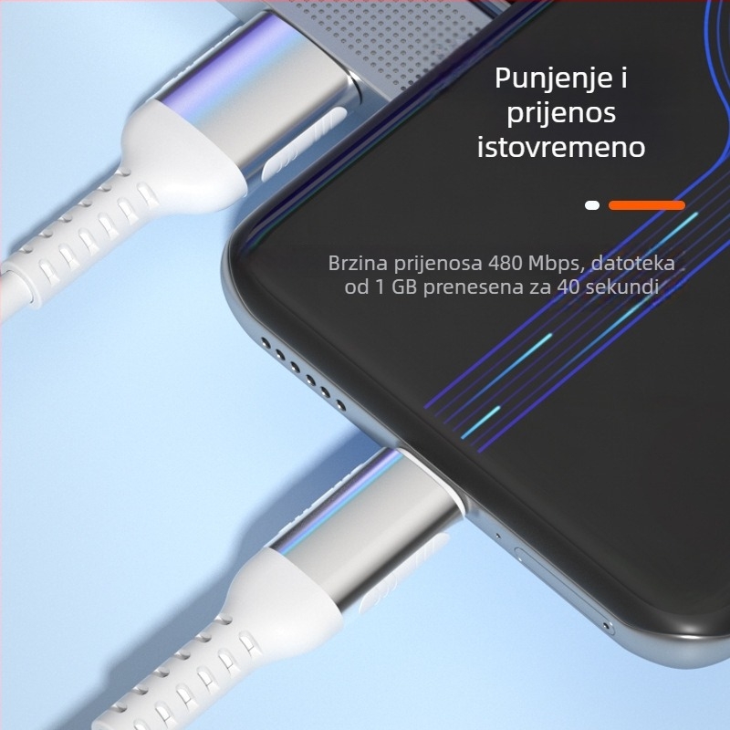 Mekana žica za punjenje od tekućeg silicija za Android i Apple uređaje; kompatibilno s tabletima i prijenosnim računalima; USB Type-C brzo punjenje i prijenos podataka