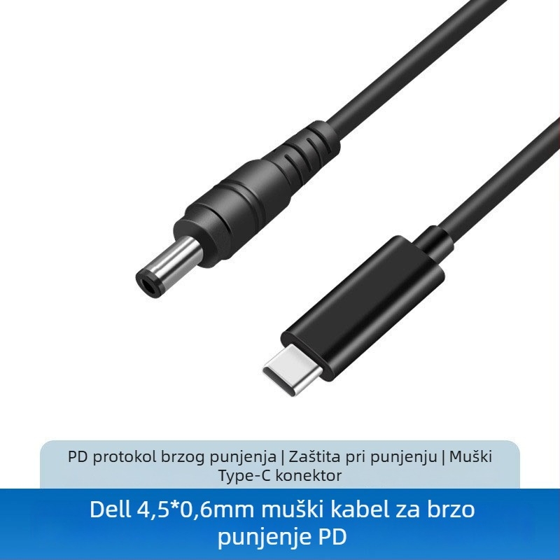Laptop USB-C PD 65W kabel za napajanje s USB-C na DC, duljina 1,5 m, brzo punjenje