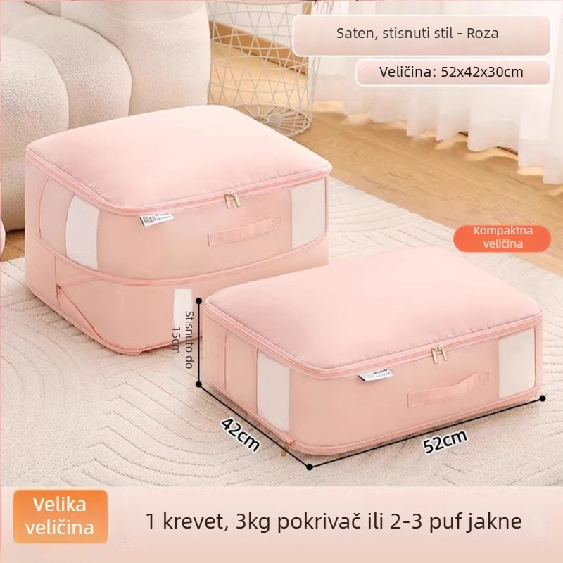 Torba za pohranu ćebeta, vizualna kompresijska torba, kubni oblik, satenski materijal, višenamjenski organizator odjeće