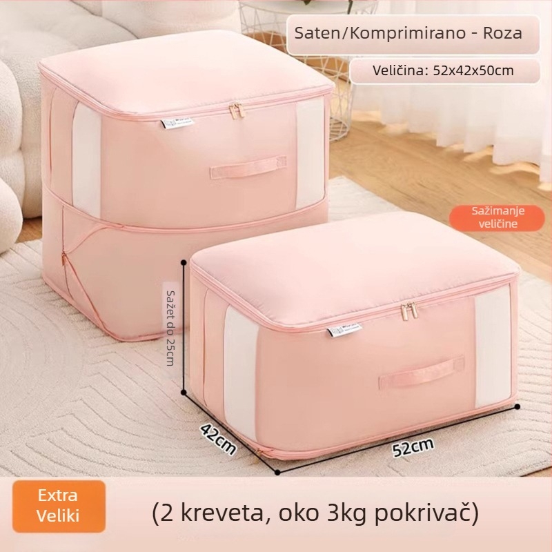 Torba za pohranu ćebeta, vizualna kompresijska torba, kubni oblik, satenski materijal, višenamjenski organizator odjeće
