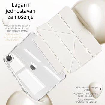 Prozirna akrilna zaštita za iPad s magnetskim zatvaranjem i Y‑stojanom, kompatibilna s iPad Air 5 i 9. generacijom, džep za olovku, zaštita od savijanja