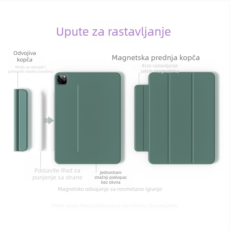 Mini7 zaštitni futrol za Pro 11, Air 5 i iPad Pro od 12,9 inča, tri u jednom, dvostrani klip i magnetsko pričvršćivanje