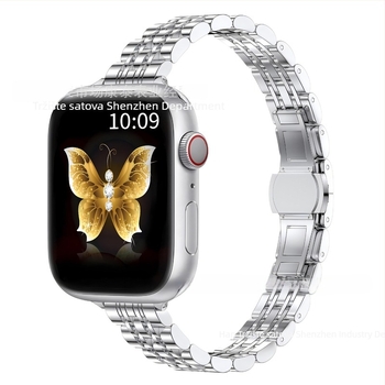 Metalni remen za Apple Watch S9/Ultra2, 14x12 mm, kopča leptir, dizajn sa sedam perli