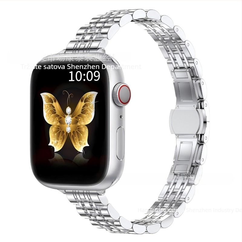 Metalni remen za Apple Watch S9/Ultra2, 14x12 mm, kopča leptir, dizajn sa sedam perli