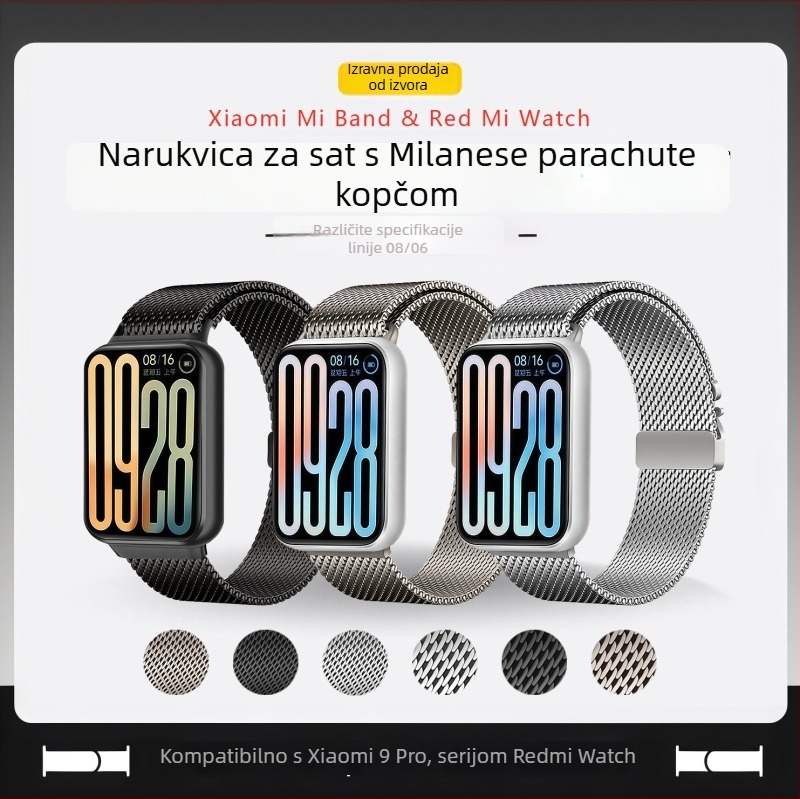 Narukvica za Redmi Watch 6 s Milanese kopčom tipa parachute, kompatibilna s Xiaomi Band 9 Pro i Huawei Fit4