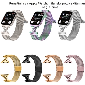 Diamantska milanska narukvica za Apple Watch Ultra 2 i serije 1–10, 20 mm, magnetska kopča, opseg zapešća 14–20 cm