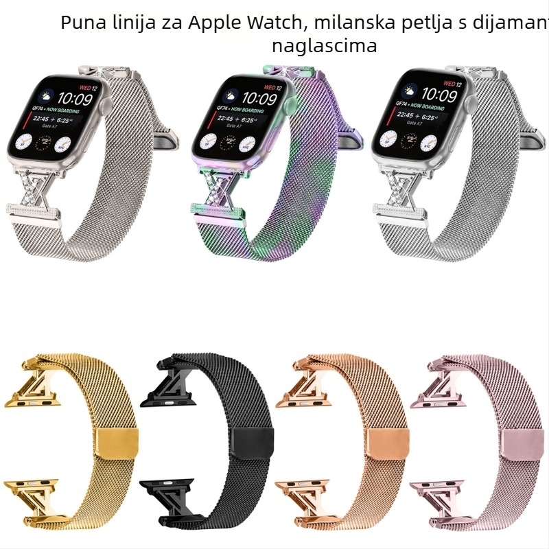 Diamantska milanska narukvica za Apple Watch Ultra 2 i serije 1–10, 20 mm, magnetska kopča, opseg zapešća 14–20 cm