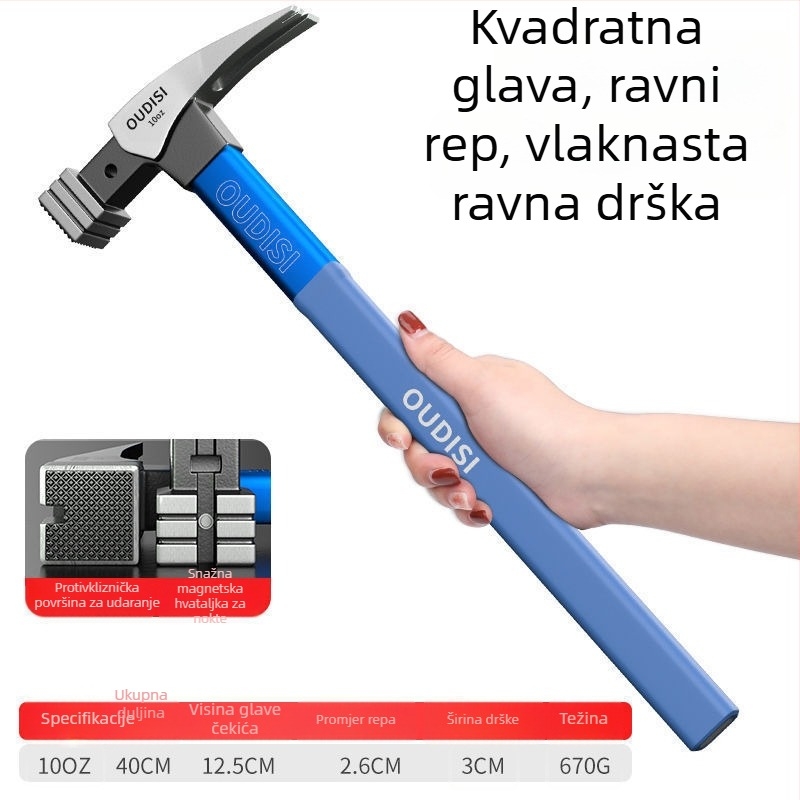 Čekić s izoliranim držačem za električare, kandža za vađenje eksera, glava od visokougljičnog čelika, industrijske klase