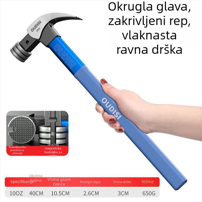 Čekić s izoliranim držačem za električare, kandža za vađenje eksera, glava od visokougljičnog čelika, industrijske klase
