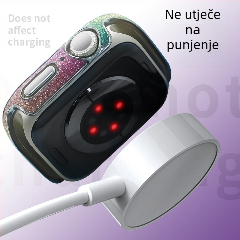 Kućište za Apple Watch od PC-a i kože, folija od kaljenog filma, dijamanti u jednom redu