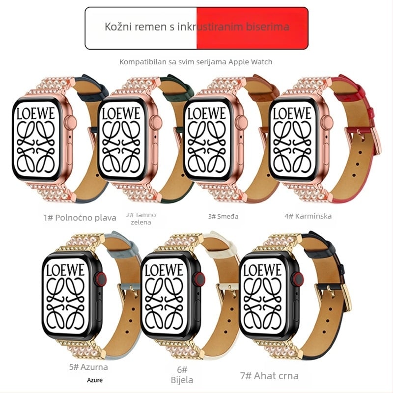 Kaiš za Apple Watch od prave kože s dijamantima, svakodnevni modni kaiš, retro poslovni stil