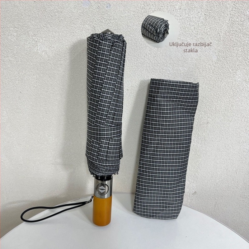 Kišobran s 10 rebara, automatsko otvaranje i zatvaranje, drvena ručka, 210T otporna tkanina, aluminijski okvir