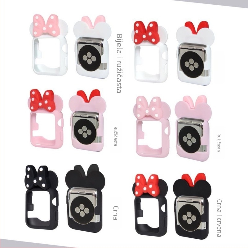 Kryt za Apple Watch S10 s mašnicom, Mickey i Minnie, mekano kućište