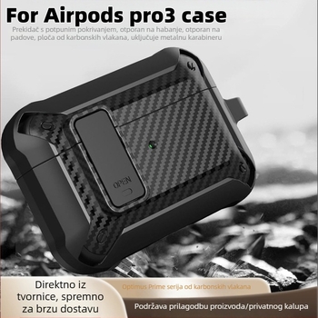 Shell Valley TPU futrola za AirPods Pro 2 s prekidačem zaključavanja, karbonska vlakna, otporna na padove, protiv gubitka