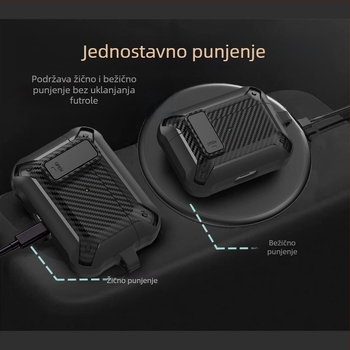 Shell Valley TPU futrola za AirPods Pro 2 s prekidačem zaključavanja, karbonska vlakna, otporna na padove, protiv gubitka