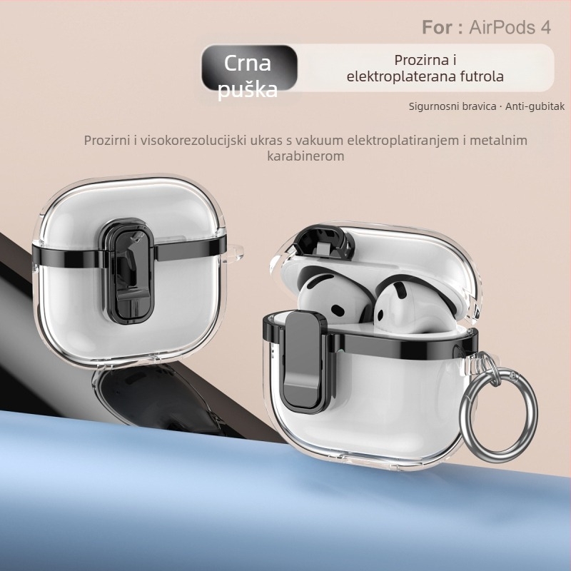 Zaštitno kućište za Apple AirPods 4. generacije s elektroplatinskim zatvaračem, visoka prozirnost, TPU, ubrizgano oblikovanje