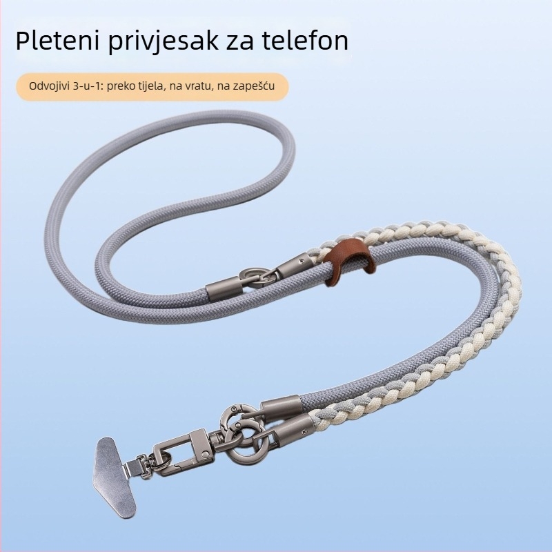 Pletena kaiš za telefon – 3-u-1 nošenje preko tijela, na vratu ili zapešću, odvojivi dizajn, metalna kopča, unisex, mogućnost otiska logotipa