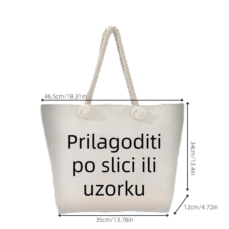 Torba Tote od platna, vertikalni kvadratni oblik, zatvaranje na zip, laminirano unutarnje, poliester podstava