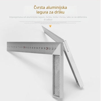 Unique Nehrđajući čelični kutni ravnalo, pravokotni kut 90°, mjerni alat, višenamjensko trokutasto ravnalo za drvarstvo