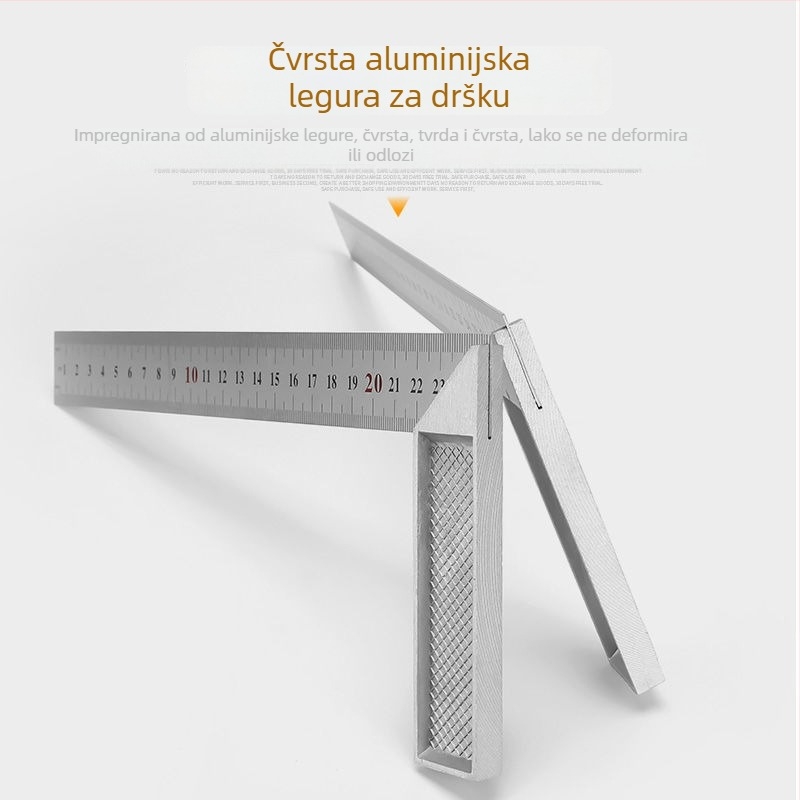 Unique Nehrđajući čelični kutni ravnalo, pravokotni kut 90°, mjerni alat, višenamjensko trokutasto ravnalo za drvarstvo