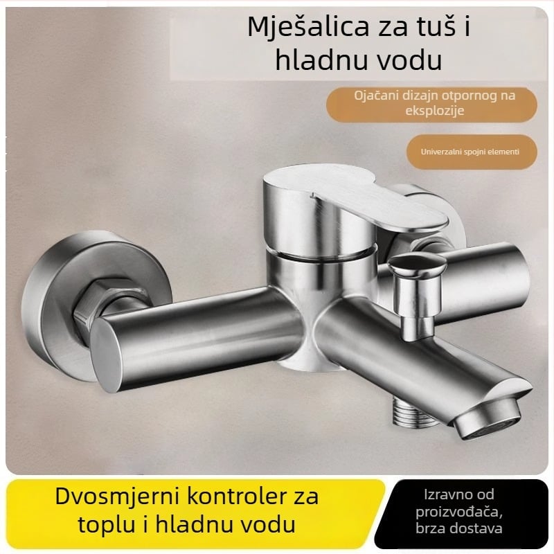 Nerđajući čelik, ugrađeni u zid, tuš i kada miješalica s trostrukim upravljanjem, keramički jezgreni ventil, 0–90°C