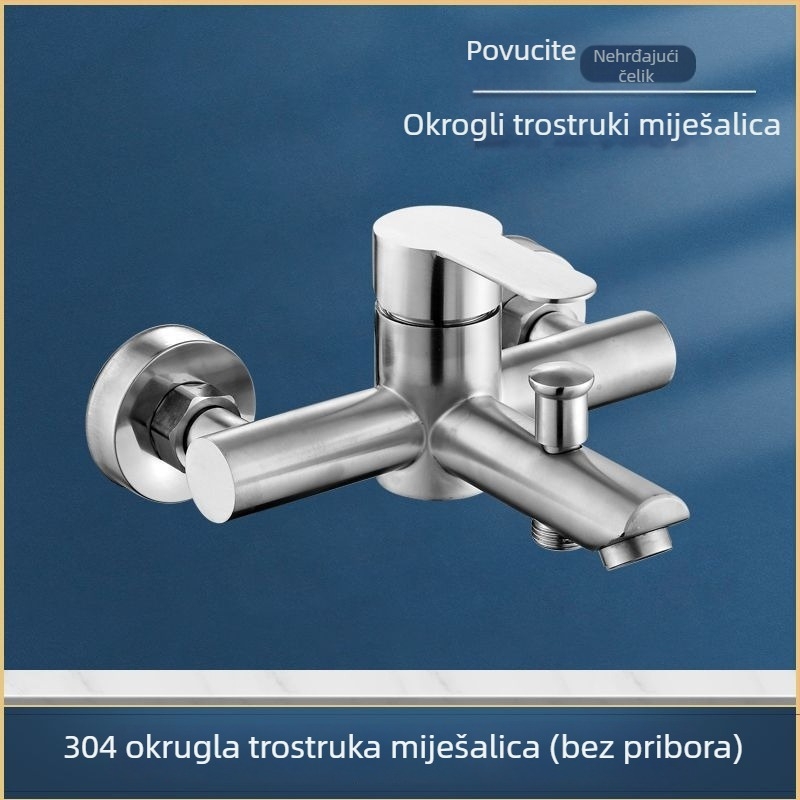 Nerđajući čelik, ugrađeni u zid, tuš i kada miješalica s trostrukim upravljanjem, keramički jezgreni ventil, 0–90°C