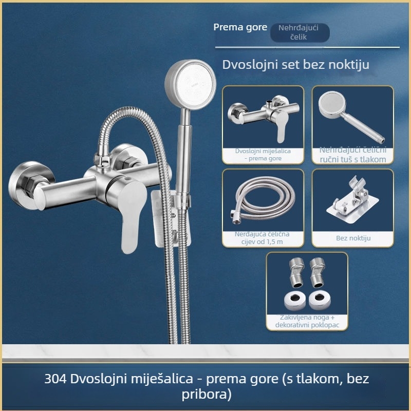 Nerđajući čelik, ugrađeni u zid, tuš i kada miješalica s trostrukim upravljanjem, keramički jezgreni ventil, 0–90°C