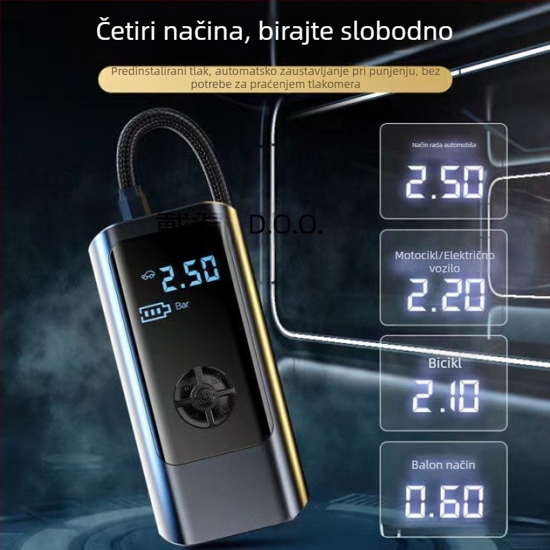Prenosna pumpa za zrak u automobilu, punjiva, 12V, 100W, 30 L/min, digitalni zaslon