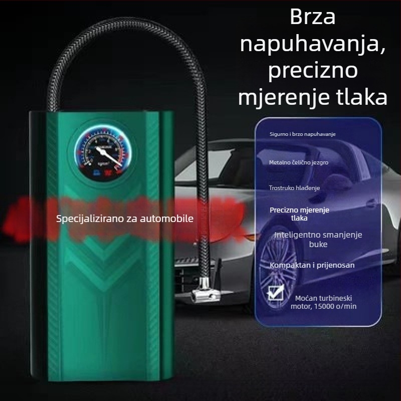 Prenosna pumpa za zrak u automobilu, punjiva, 12V, 100W, 30 L/min, digitalni zaslon
