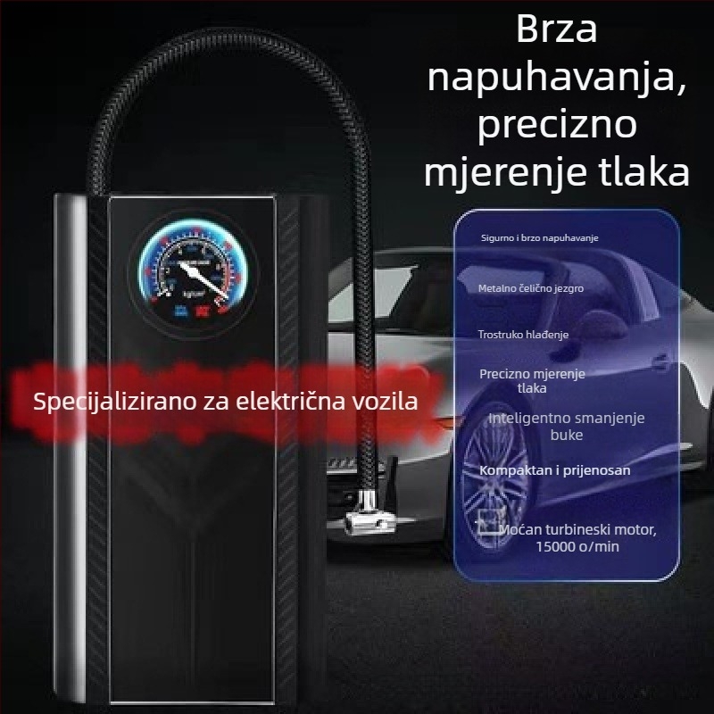 Prenosna pumpa za zrak u automobilu, punjiva, 12V, 100W, 30 L/min, digitalni zaslon