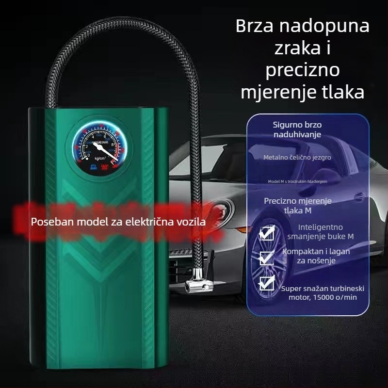 Prenosna pumpa za zrak u automobilu, punjiva, 12V, 100W, 30 L/min, digitalni zaslon