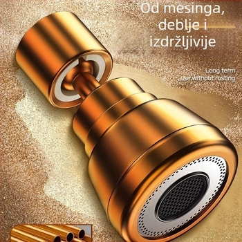 Cjelovita bakrena spojka za slavinu s okretno zaštitom od prskanja i univerzalnim produživačem — ABS/bakar, elektroplatirani završni sloj, 0–100°C, spiralna ugradnja, rotirajuće