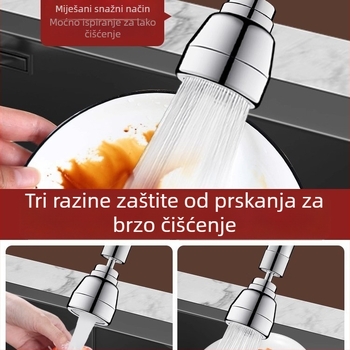 Cjelovita bakrena spojka za slavinu s okretno zaštitom od prskanja i univerzalnim produživačem — ABS/bakar, elektroplatirani završni sloj, 0–100°C, spiralna ugradnja, rotirajuće