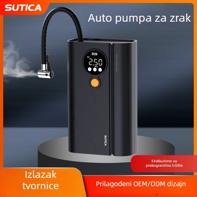 Bežična automobilska pumpa s digitalnim prikazom i mjeračem tlaka guma | 12V, 120W, ABS kućište, napajanje USB ili utičnica za cigaretu, dugi kabel 3 m/1 m, jednosilindrični dizajn