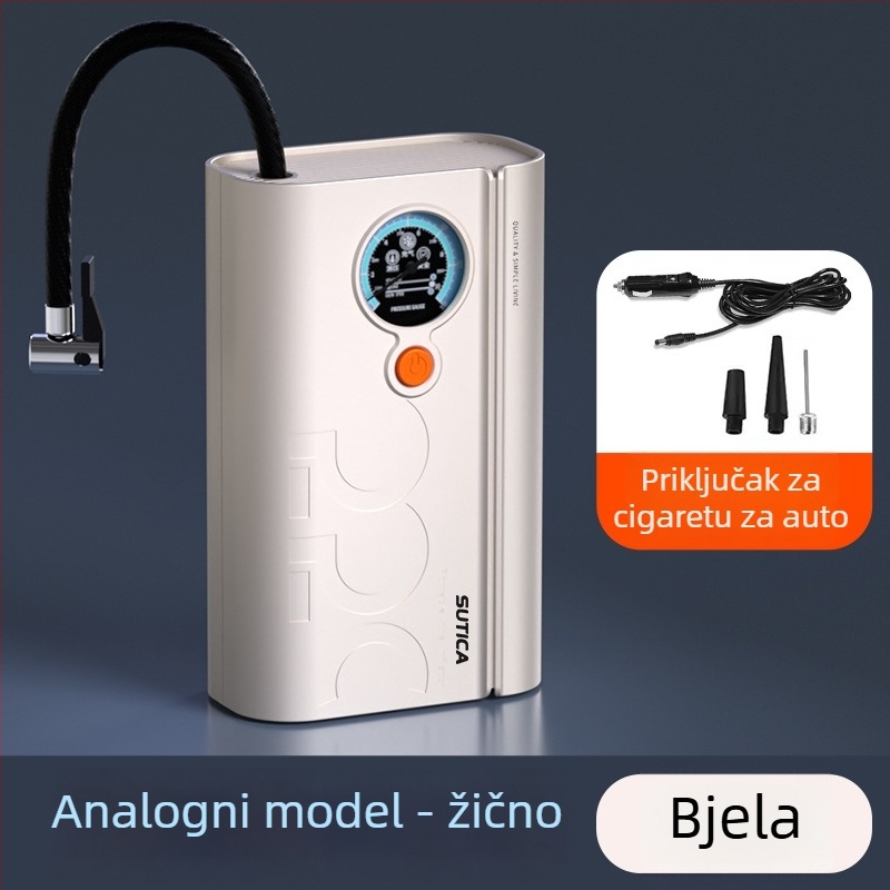 Bežična automobilska pumpa s digitalnim prikazom i mjeračem tlaka guma | 12V, 120W, ABS kućište, napajanje USB ili utičnica za cigaretu, dugi kabel 3 m/1 m, jednosilindrični dizajn