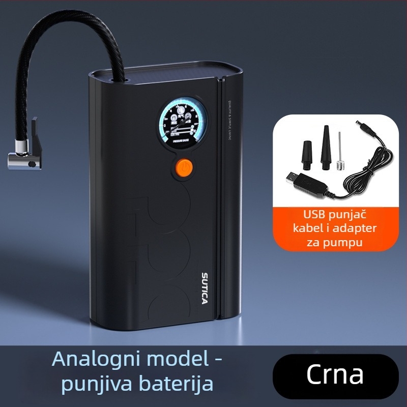Bežična automobilska pumpa s digitalnim prikazom i mjeračem tlaka guma | 12V, 120W, ABS kućište, napajanje USB ili utičnica za cigaretu, dugi kabel 3 m/1 m, jednosilindrični dizajn