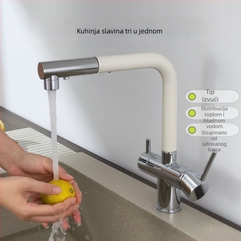 Kuhinjski faucet tri u jednom, bakreno tijelo, povlačni, okretni, promjer ulaza/izlaza 2.0