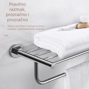 Držač ručnika od nehrđajućeg čelika, dvostruki sloj, polirana površina, otporan na hrđu, nosivost 3–5 kg