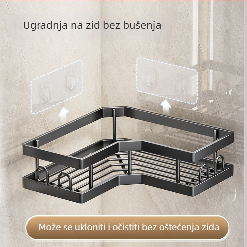 Trokutna kutna zidna polica s kukom — za kupaonicu i skladištenje kozmetike