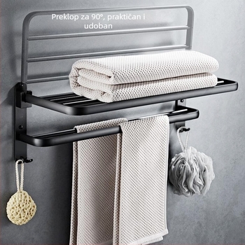 Sklopivi držač za ručnike od aluminijske legure, dvostruka konstrukcija, moderni minimalistički stil, s kukom