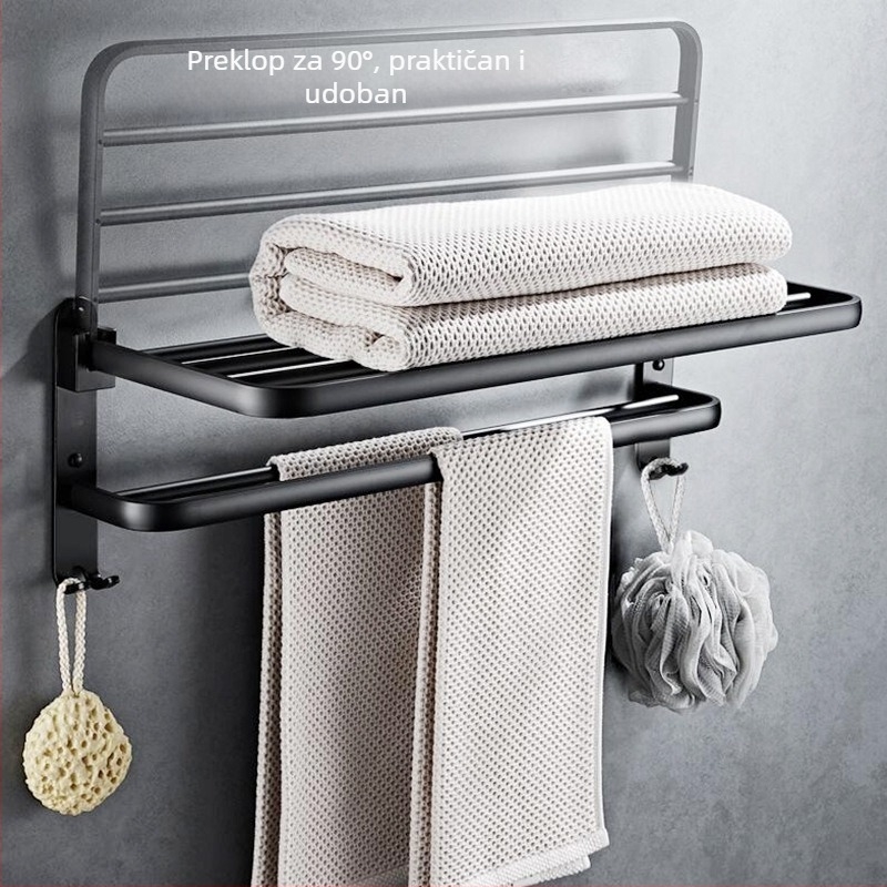Sklopivi držač za ručnike od aluminijske legure, dvostruka konstrukcija, moderni minimalistički stil, s kukom