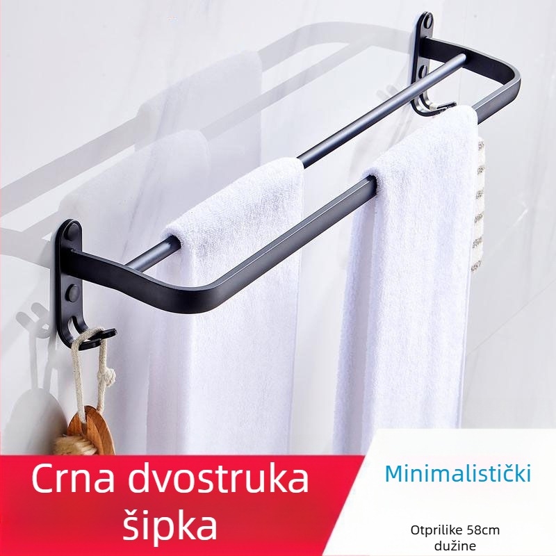 Sklopivi držač za ručnike od aluminijske legure, dvostruka konstrukcija, moderni minimalistički stil, s kukom