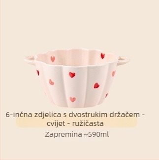Keramički set zdjelica i žlice, velik kapacitet, zdjela s dvostrukim držkama, nepravilnog oblika, moderan minimalistički stil, pogodna za mikrovalnu pećnicu