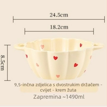 Keramički set zdjelica i žlice, velik kapacitet, zdjela s dvostrukim držkama, nepravilnog oblika, moderan minimalistički stil, pogodna za mikrovalnu pećnicu