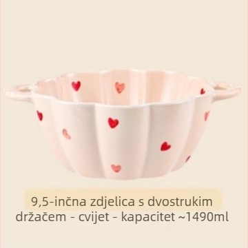 Keramički set zdjelica i žlice, velik kapacitet, zdjela s dvostrukim držkama, nepravilnog oblika, moderan minimalistički stil, pogodna za mikrovalnu pećnicu