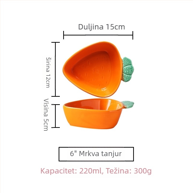 Bone china keramički set s motivom mrkve – zdjele i tanjuri, nepravilan oblik, mikrovalna sigurna, mogućnost prilagođenog logotipa