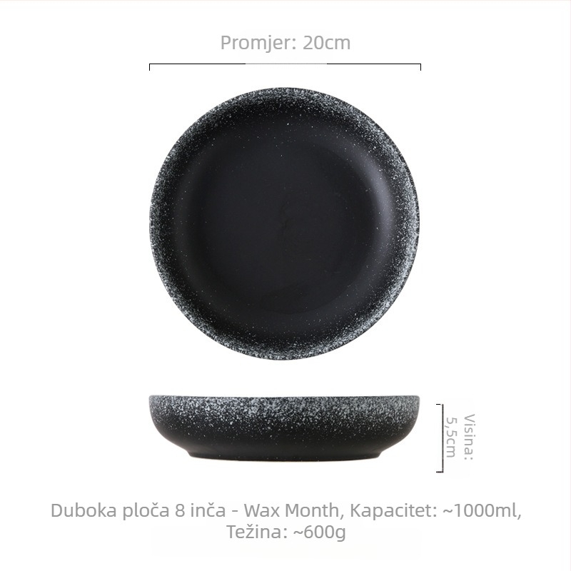 Porcelanski set zdjela i tanjura, japanski stil, kružni oblik, mikrovalna sigurnost, pod glazurom završna obrada