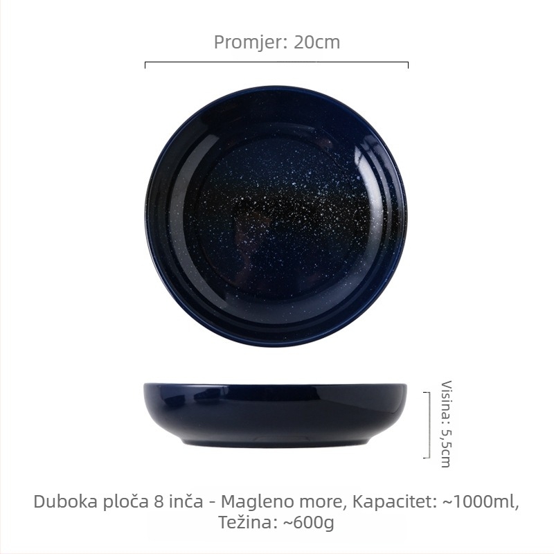 Porcelanski set zdjela i tanjura, japanski stil, kružni oblik, mikrovalna sigurnost, pod glazurom završna obrada